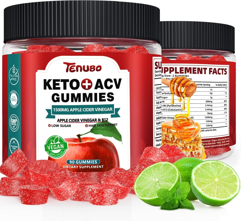 (2 Pack) 90 Kont Keto ACV Gummies Formula 1500MG 180 Kont DW ACV Gummies, Kadınlar Için Diyet Supplement - Low Sugar & Gluten Free