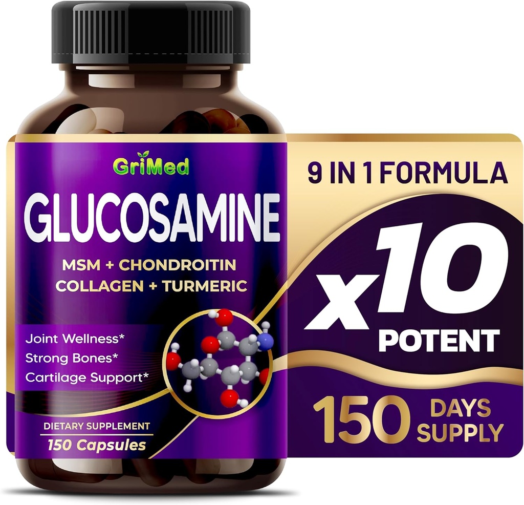GriMed Glucosamine 12mg - MSM ile X12 Güç, Chondroitin, Collagen, Turmeric for Joint Wellness, Güçlü Bones, Cartilage Support - USA Made & Tested
