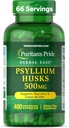 Puritan's Pride Herbal Ease® Psyllium Husks 500 mg, Digestive, Kolon ve Kalp Sağlığı Desteği, Daily Fiber Capsules, 2 Ay Supply, 400 Hızlı Yayın Kapsülleri