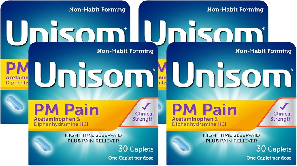 Unisom PM Pain Nighttime Sleep-aid + Pain Reliever, Acetaminophen & Diphenhydramine HCI, 30 Caplets, 50 mg (Görünge 4)