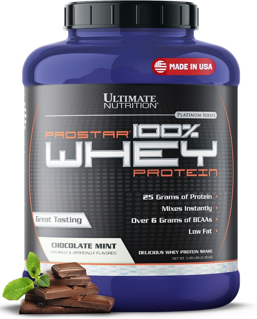 Ultimate Nutrition Prostar Whey Protein Toz Isolate, Gourmet Chocolate Mint - Low Carb, High Protein Toz Shake for Muscle Gain & Recovery - Low sodyum, Low-Fat & Keto Friendly - 528 lbs Tub Tub Tuba