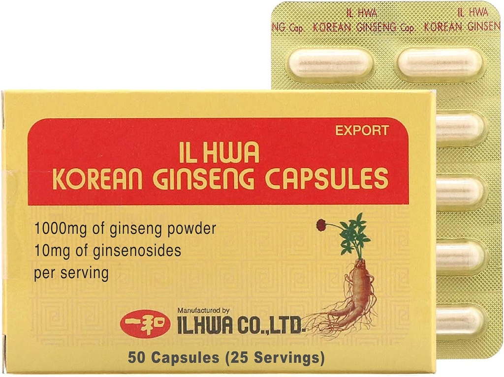 ILHWA Koreli 185 Capsule (500 mg*50 Capsules, 25 Hizmet) - 100 Saf Koreli Panax Root Toz 250 mg. Ginsenoside 10 mg oda başına.