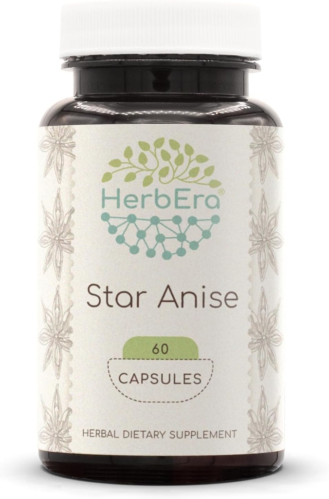 HerbEra Star Anise 60 Capsules, 500 mg, Star Anise (Illicium verum) kuru Tohum (60 Capsules)