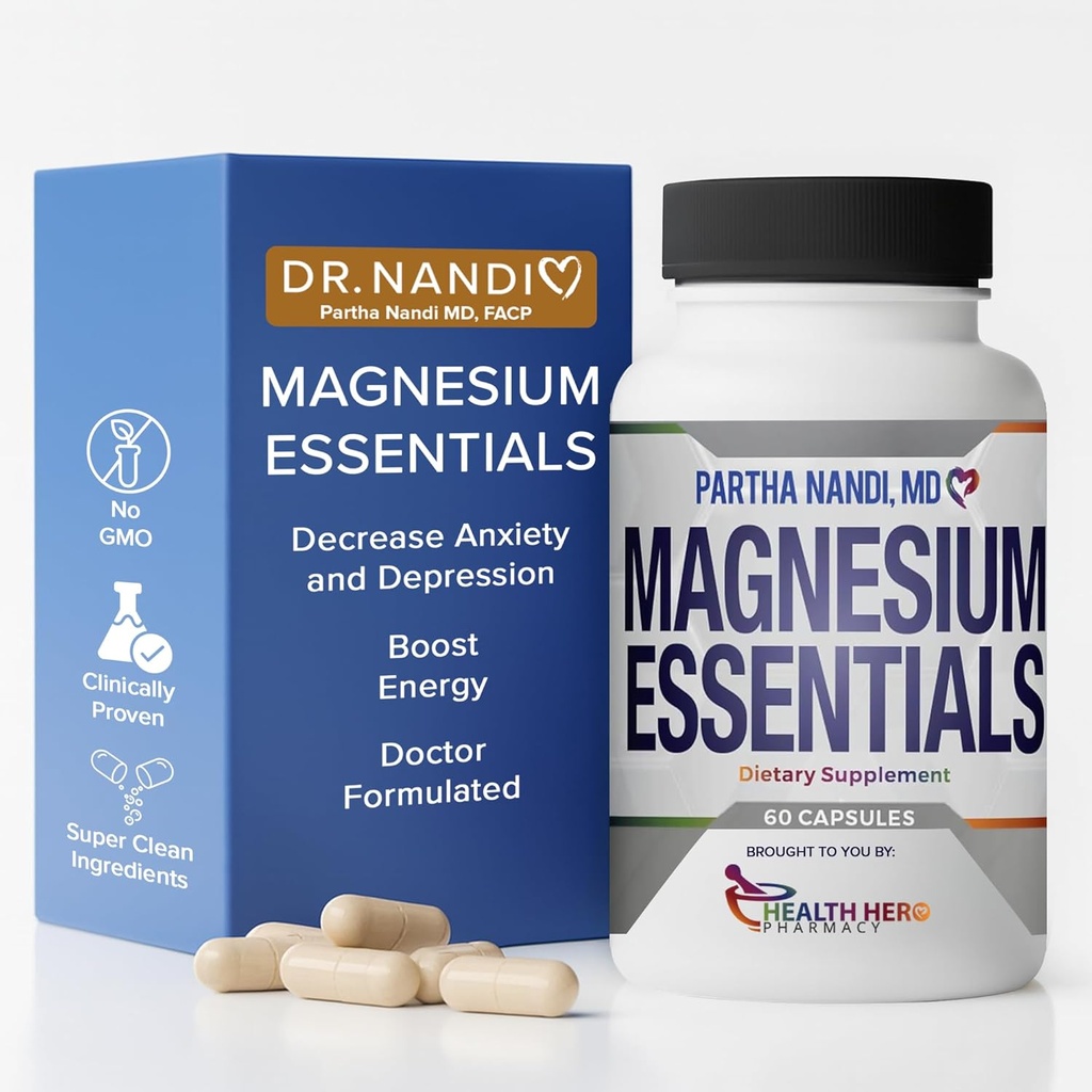 Dr. Nandi'nin Magnezyum Triple Kompleksi Supplement – Magnezyum Citrate, Malate & Glycinate – Destekler Uyku, Stres, Kas, Nerve & Heart Health – High Abpole Formula – 235MG – 60 Capsules