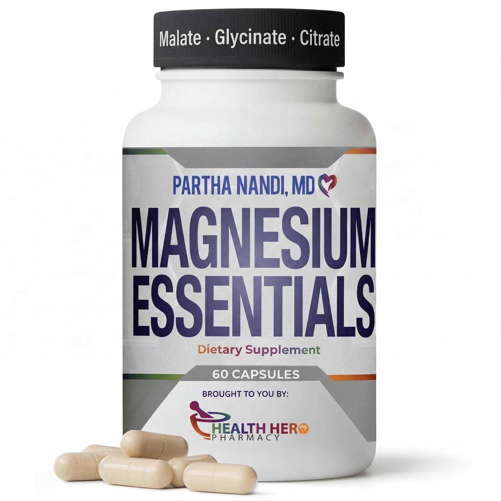 Dr. Nandi'nin Magnezyum Triple Kompleksi Supplement – Magnezyum Citrate, Malate & Glycinate – Destekler Uyku, Stres, Kas, Nerve & Heart Health – High Abpole Formula – 235MG – 60 Capsules
