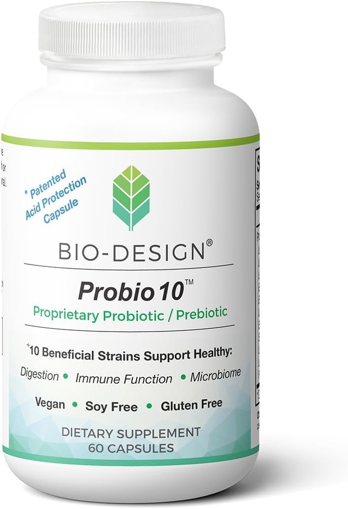 Probio10 - Daily Probiyotik & Prebiyotik Supplement - 10 Milyar CFU, 10 Beneficial Strains Aid in Digestion, Regularity, Immune Function, and Gut Health - 60 Acid-Resistant Capsules