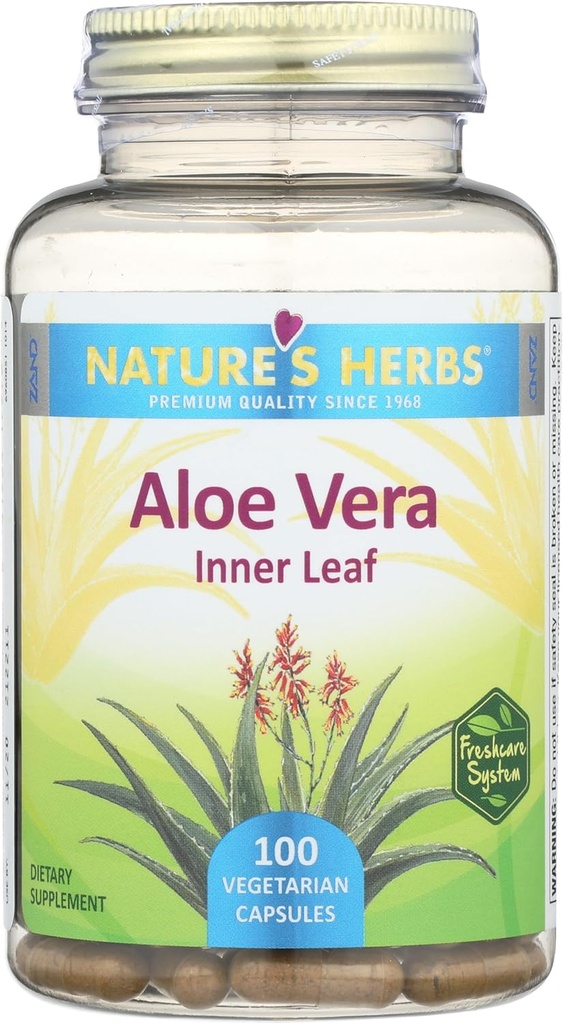 Nature's Life Aloe Vera Inside Leaf | Skin Health, Digestive Support & Regularity Formula | Fennel | Non-GMO & Vegan | No Fillers | 100 Veg Caps