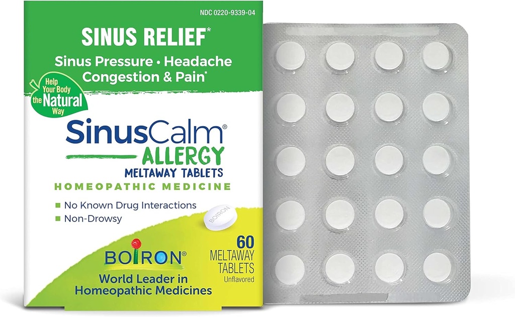 Boiron SinusCalm Alerji Tabletleri Sinus Baskısı, Sinus Headache veya Sinus Congestion ve Pain - 60 Count