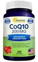 ASquared Beslenme CoQ10 (200 Capsules ve 200 mg) - Yüksek Abhidrojen CO Q-10 Toz - Enzyme Ubiquinone Supplement Pills, Ekstra Antioksi Coenzyme Q10 Vitamin, Coq 10 Alernative to Softgels
