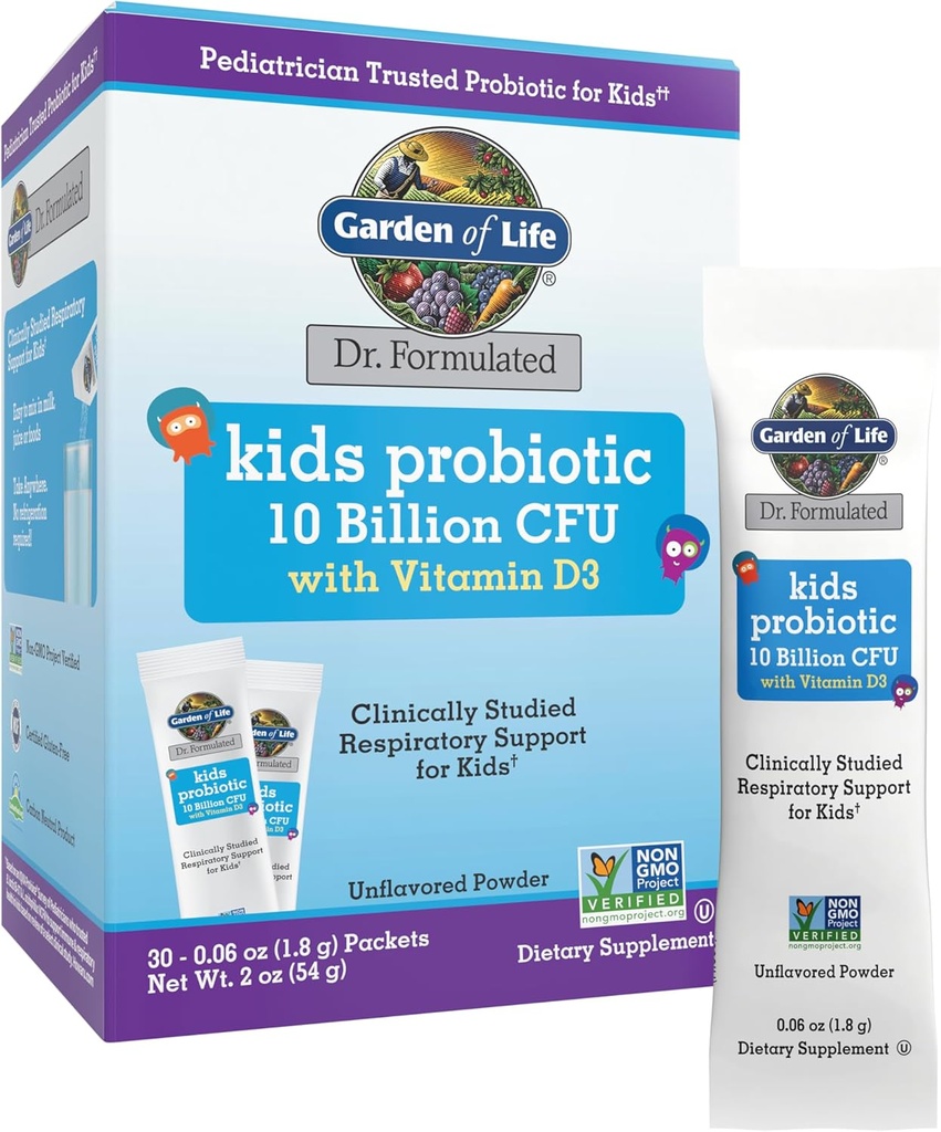 Life Dr. Formulated Kids' 10 Milyar CFU Probiyotik Stick Pack with D3 - Supports Bones, Teeth & Immune Function, Unflavored Toz, 30ct Mirror