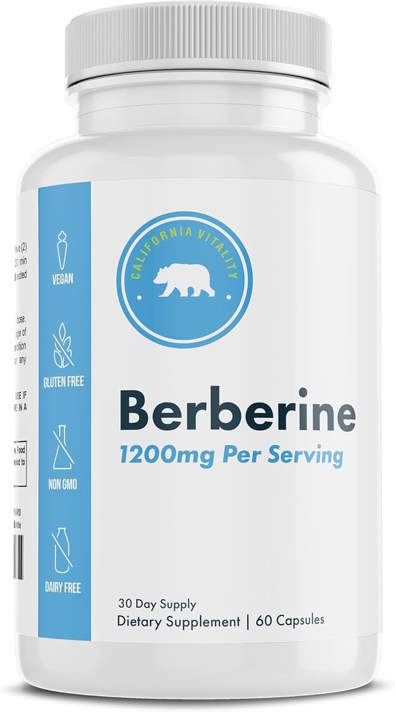 Berberine Supplement 1200 mg – 60 Vegan Capsules – Gluten Free, Non-GMO, Dairy Free – 30 Day Supply
