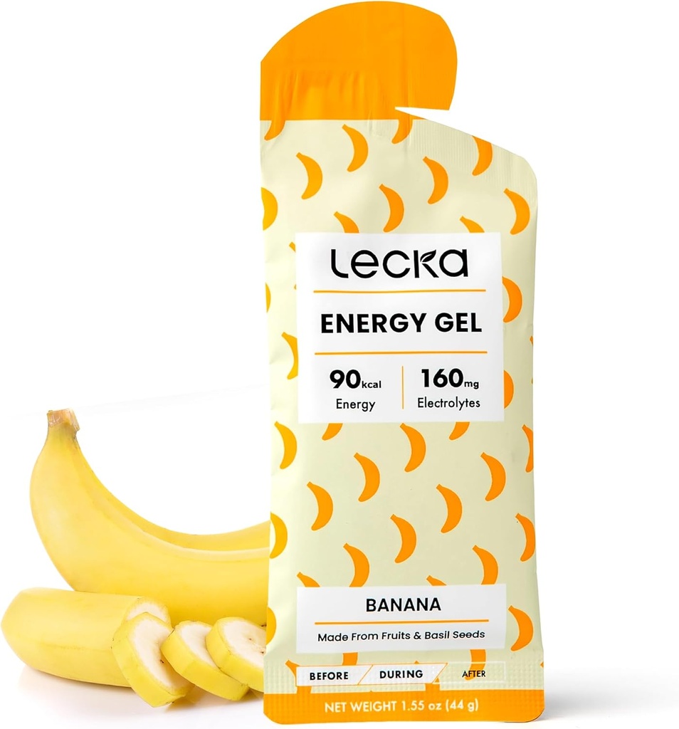 Lecka Energy Gel, 12 Gels | Endurance Egzersiz için, Gerçek Meyveler ve Basil Tohumları ile yapılan, Doğal Enerji ve Elektrolytes (12 Gels, Banana)