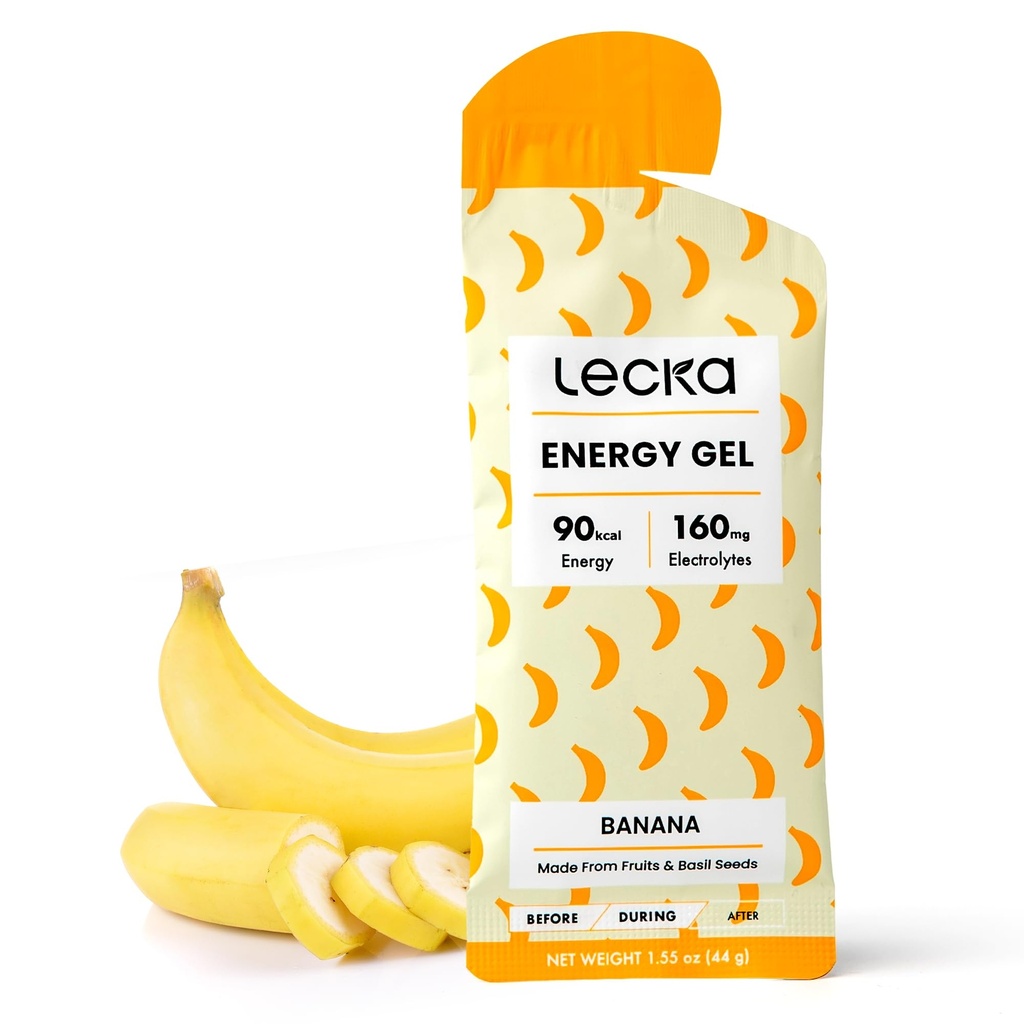Lecka Energy Gel, 12 Gels | Endurance Egzersiz için, Gerçek Meyveler ve Basil Tohumları ile yapılan, Doğal Enerji ve Elektrolytes (12 Gels, Banana)