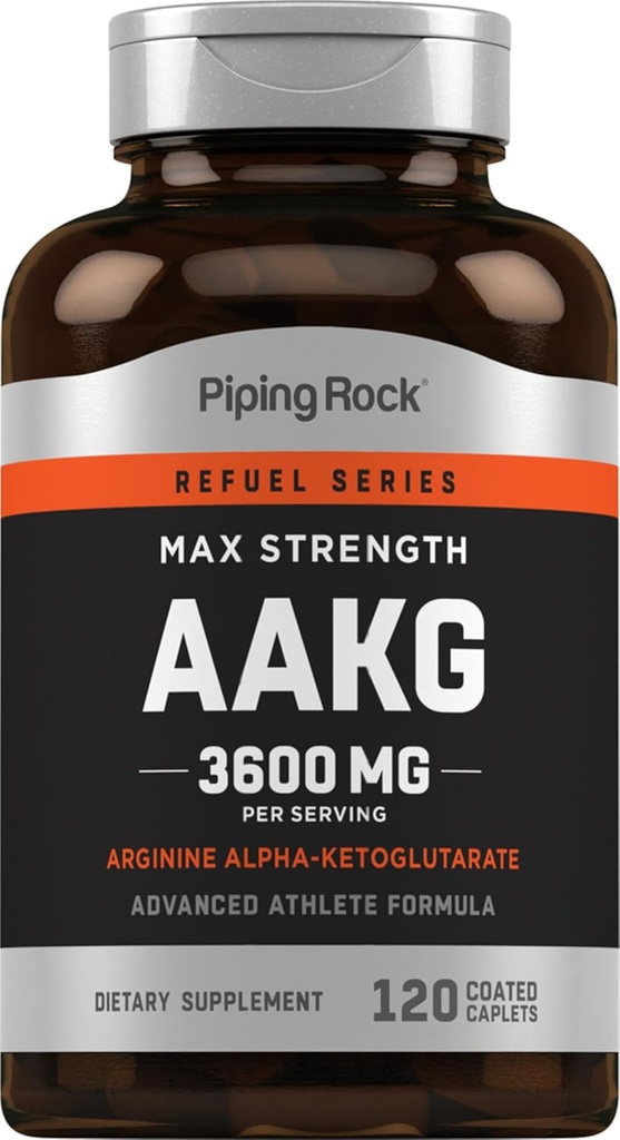 Piping Rock AAKG Supplement | 120 Caplets | 3600 mg | Arginine Alpha-Ketoglutarate Supplement | Nitric Oxide Enhancer | Max Strength | Vegetarian, Non-GMO, Gluten Free