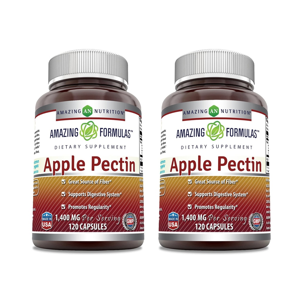 Amazing Formulas Apple Pectin 1400 mg Per Service Supplement | Capsules | Non-GMO | Gluten Free | Made in USA (120 | Count 2 Pack)