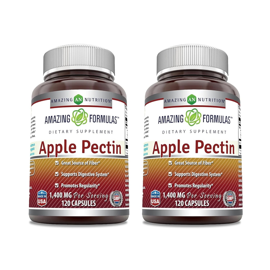 Amazing Formulas Apple Pectin 1400 mg Per Service Supplement | Capsules | Non-GMO | Gluten Free | Made in USA (120 | Count 2 Pack)