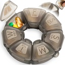 Round Weekly Pill Organizer, TPU Καουτσούκ, Travel Pill Container 7 Ημέρα, με 7 Μεγάλα Διαμερίσματα, Μεγάλη για την Καθημερινή Βιταμίνες & Συμπληρώματα, Χαριτωμένη θήκη χάπι με Μεγάλα Γράμματα και Braille (Grey)