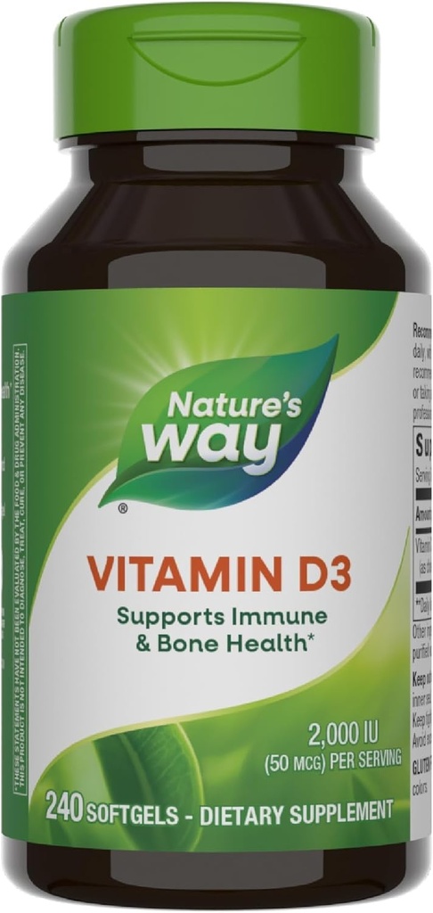 Nature's Way Vitamin D3 Ekstra Kuvvet(1), Supports Bone Health and Immune Function*, 2000 IU (50 mcg per Service), 240 Softgels (Pazarlama May Vary)