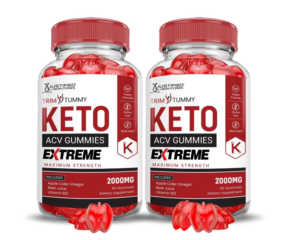 Justified Laboratories (2 Pack Trim Tummy Keto ACV Gummies Extreme 2000MG Trim Tummy Keto Gummies Apple Cider Vinegar Formulated with Pomegranate Beet Juice Powder B12 Vegan Non GMO 120 Gummys