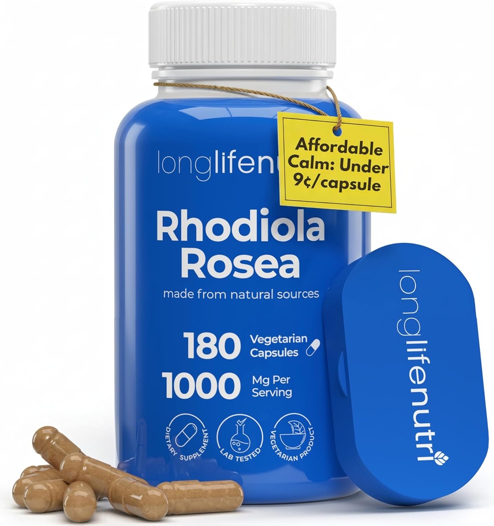 LongLifeNutri Rhodiola Rosea 500 mg - 180 Vejetaryen Capsules for mental & Physical Health, Non-GMO, 3-Month Supply, Natural Sourced & Laboratory Tested, Made in USA - Daily Wellness Supplement