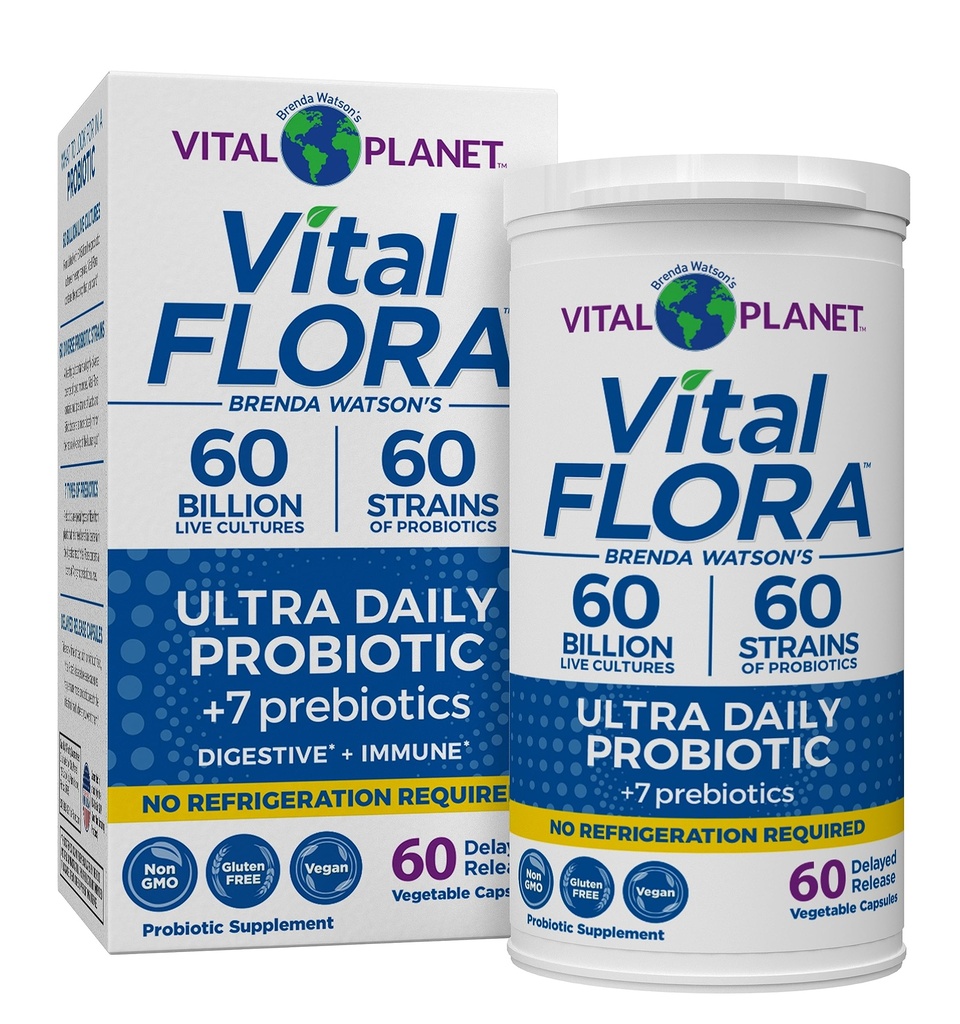 Vital Planet - Vital Flora Ultra Daily Probiyotik 60 Milyar CFU, 60 Diverse Strains, 7 Organik Prebiyotik, Immune Support, Digestive Health Raf Stable Probiyotiks for Women and Men 60 Capsules