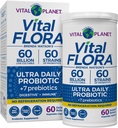 Vital Planet - Vital Flora Ultra Daily Probiyotik 60 Milyar CFU, 60 Diverse Strains, 7 Organik Prebiyotik, Immune Support, Digestive Health Raf Stable Probiyotiks for Women and Men 60 Capsules