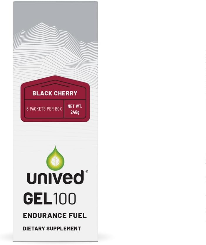 Unived Gel 100 - Vegan Energy Gel Endurance Athletes Runners & Cyclists - 100kcal - Black Cherry - 6 Paket