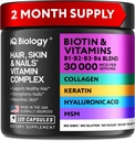 Keratin, Collagen Kompleksi 30000 mcg - Saç Kaybı ve Güçlü Kalınlık için Kapsüller - Skin & Nails Vitaminleri, Biotin 10000 Artılar ve Collagen Supplements - 120 Pills