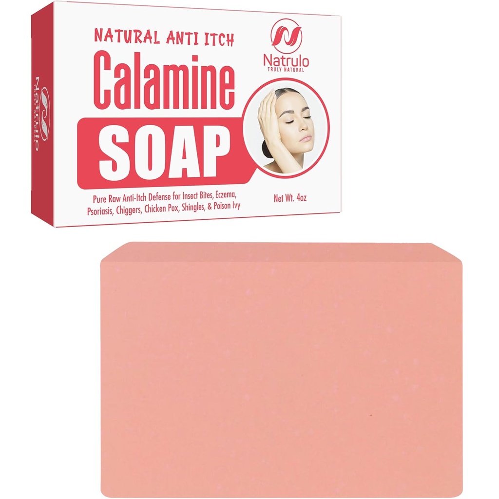 Natural Fast Acting Itch Relief Soap Bar - Calming Calamine Soap for Itchy Skin, Insect Bite, Eczema, Ivy Rash, Chicken Pox - Pure Raw Anti-Itch Defense Cleansing Skincare - Made in USA