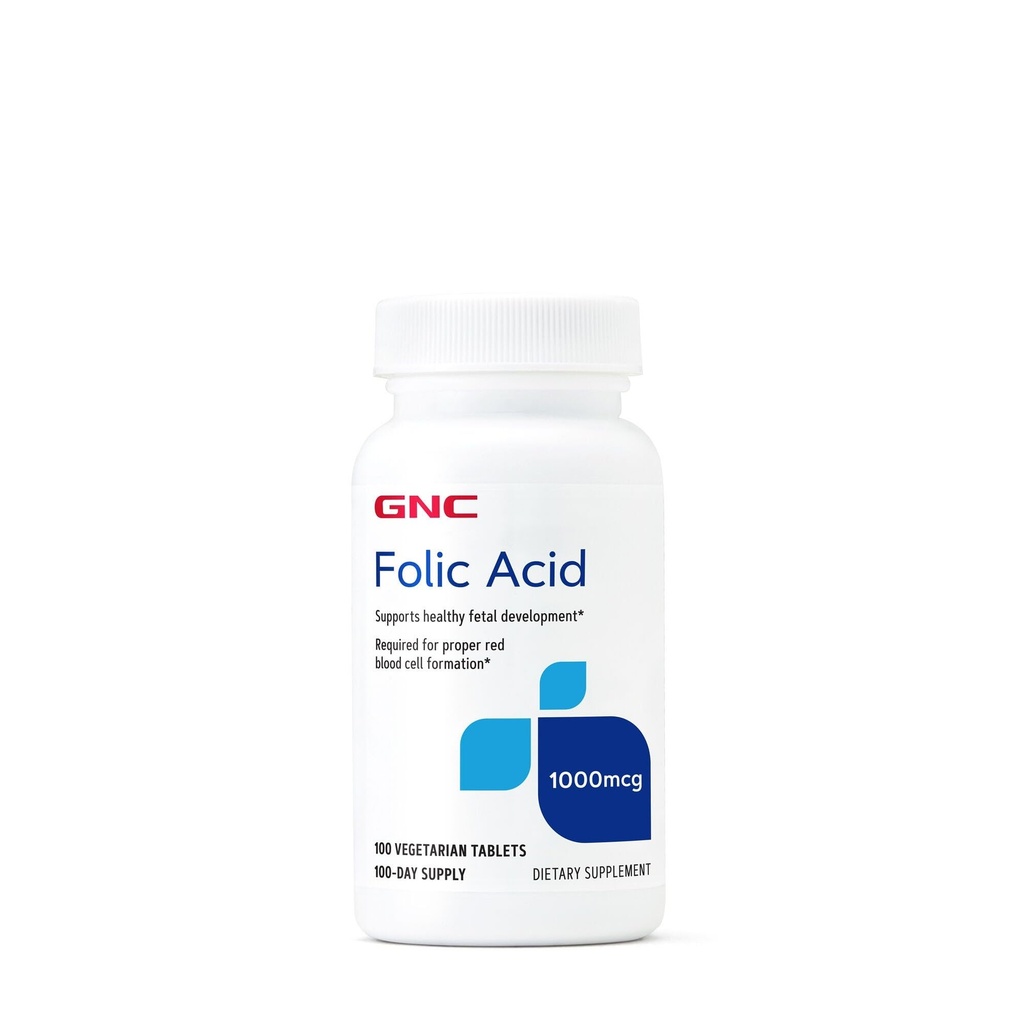 GNC Folic Acid 1000mcg, Υποστηρίζει υγιή ανάπτυξη του εμβρύου, που απαιτείται για την κατάλληλη σχηματισμό ερυθρών κυττάρων αίματος, χορτοφαγική φόρμουλα, 100 κόμης