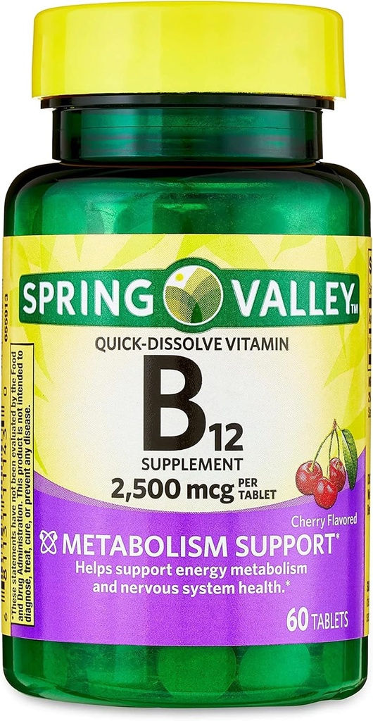 jogi Vitamin B12 Quick-Dissolve Tabletler Diyetsel Tamam, 2.500 Mcg, Cherry Flavor,1 Tablet günde 60 Kont