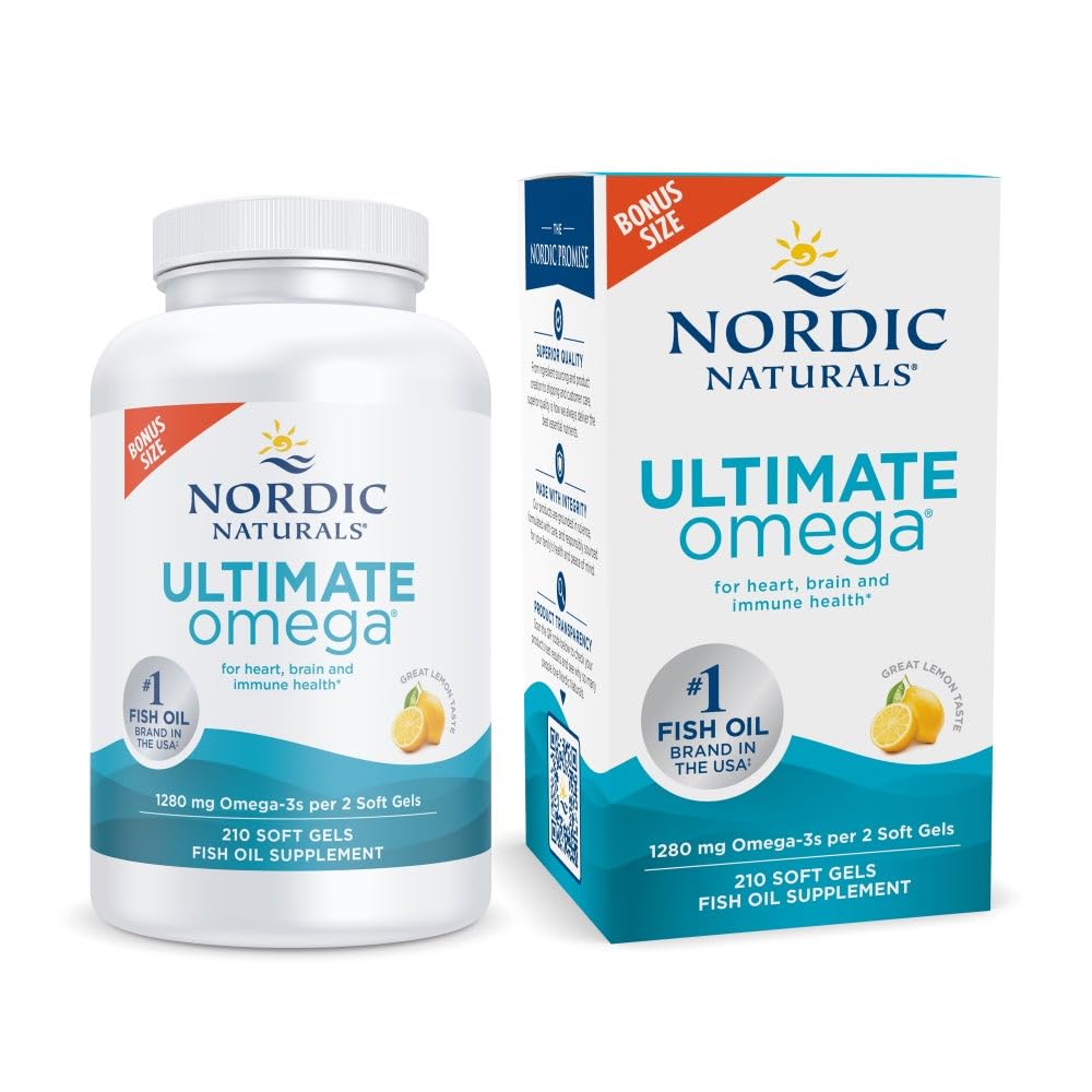 Σκανδιναβικά φυσικά Ultimate Omega, Lemon Flavor - 210 μαλακά γέλη - 1280 mg Omega-3 - Ψάρια υψηλής ισχύος με EPA & DHA - Προάγει την υγεία του εγκεφάλου και της καρδιάς - Μη ΓΤΟ - 105 Υπηρεσίες