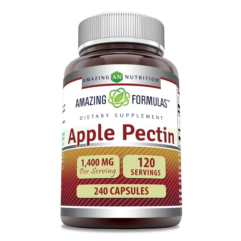Amazing Formulas Apple Pectin 1400 Mg in Service Supplement | Capsules | Non-GMO | Gluten-Free | Made in USA (1 Pack | 240 Capsules)