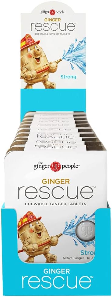 The Ginger People Ginger Rescue Chewable Tablets Drug Free Digestive Health, Strong Ginger Flavor, 0.55 Oz, 240 Tablets, (Pack of 10)