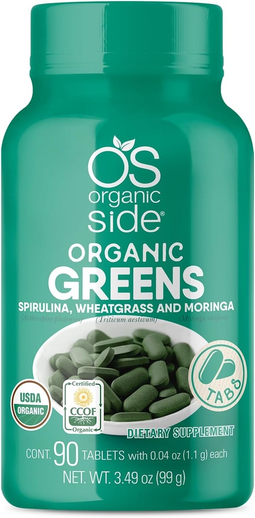 Organik Yeşiller (Spirulina, Buğdaygras & Moringa) 90 Tablet - Vitamin ve Minerallerde Zengin - Super Greens 1100 mg - sertifikalı USDA - Non GMO - Vegan