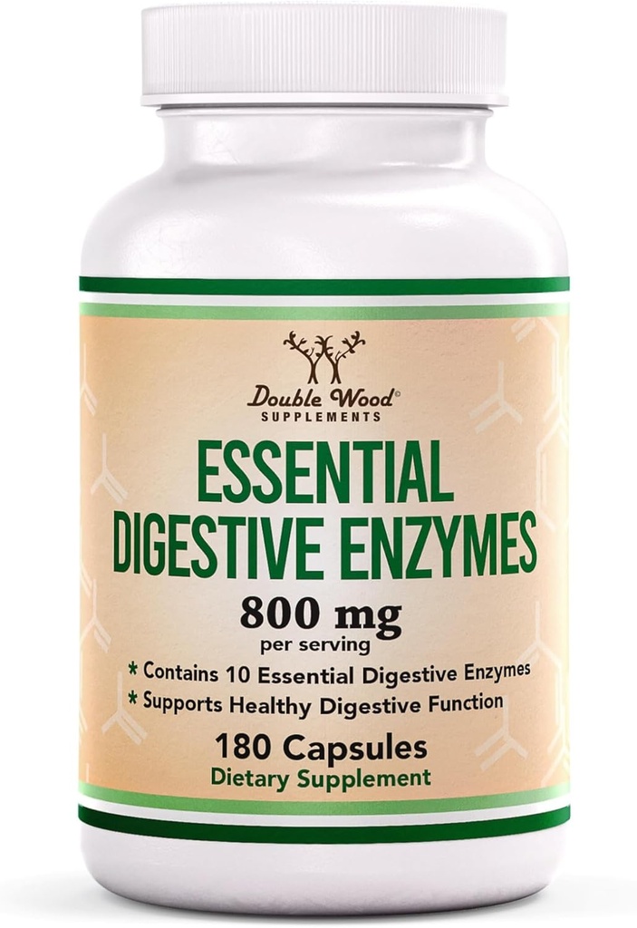 Digestive Enzymes - Tüm 10 En Essential Digestive and Pancreatic Enzymes (Amylase, Lipase, Bromelain, Lactase, Papain, Protease, Cellulase, Maltase, Invertase) Double Wood