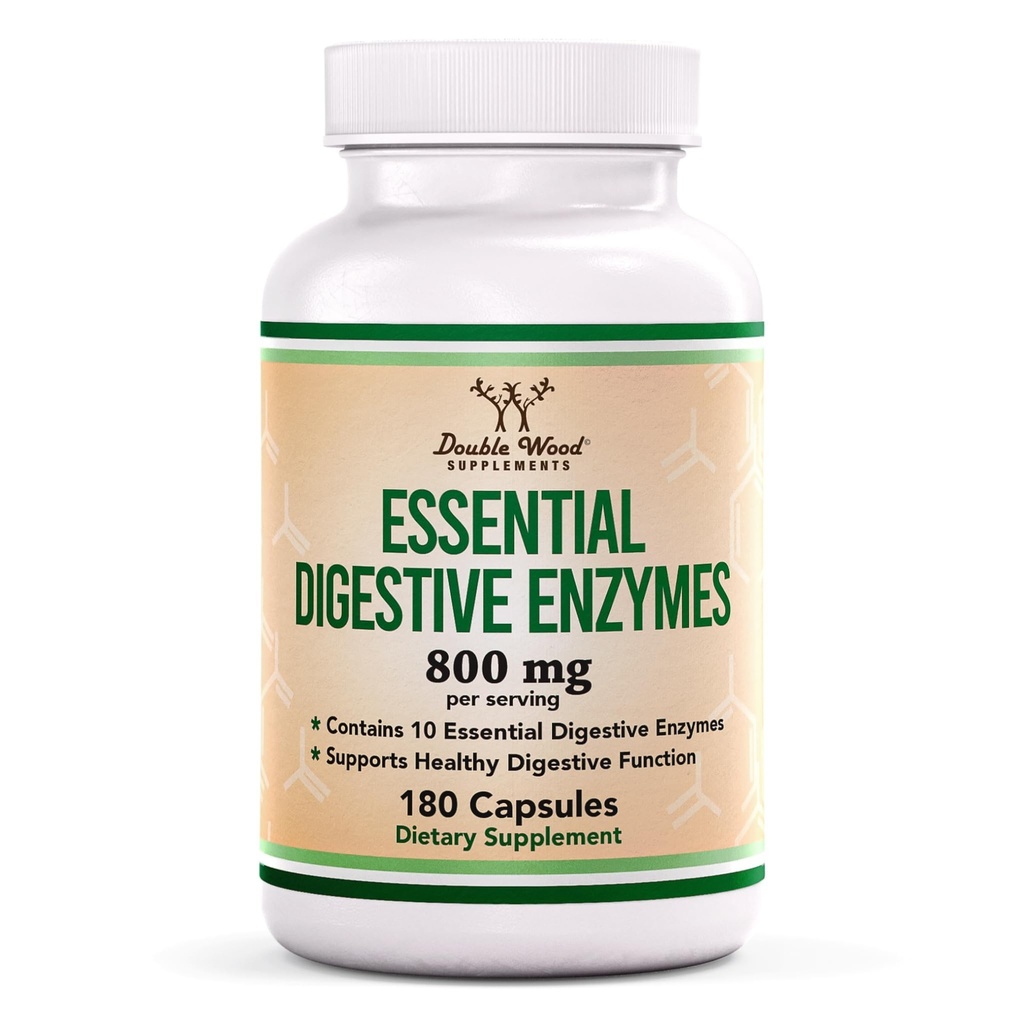 Digestive Enzymes - Tüm 10 En Essential Digestive and Pancreatic Enzymes (Amylase, Lipase, Bromelain, Lactase, Papain, Protease, Cellulase, Maltase, Invertase) Double Wood