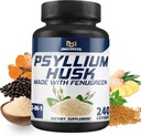 BMVINVOL Psyllium Husk Capsules Fiber Supplement with Fenugreek, Turmeric, Ginger, Black Pepper - Support Digestive System, Intestinal Health - 4 Ay Supply