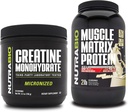 NutraBio Kretine Monohidrat, Unflavored, (150 g) ve Kas Matrix Protein Toz, (Vanilla) Tamam Sche – Kas Enerji, maksimum Büyüme, Kurtarma ve Güçlü