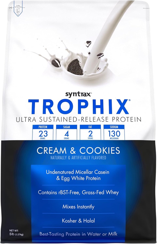 Syntrax Beslenme Trophix, Ultra Sustained-Release protein Toz Mix, Cream & Cookies, 5 lbs. Real Cookie Pieces