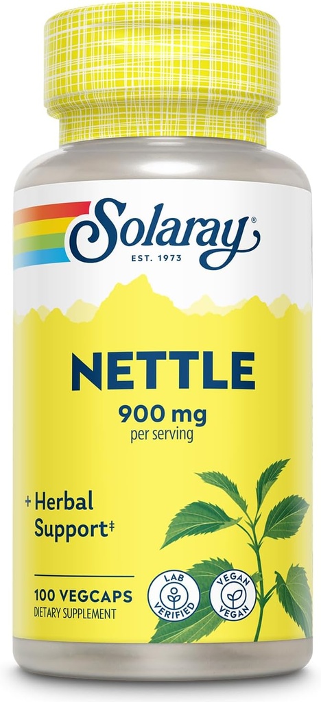 SOLARAY Nettle 900 mg - Organik Nettle Leaf Supplement - Kidney, Urinary, ve Prostate Support - Antivirüs Yanıt ve Respiratory Wellness - Vegan - 50 Hizmet, 100 VegCaps