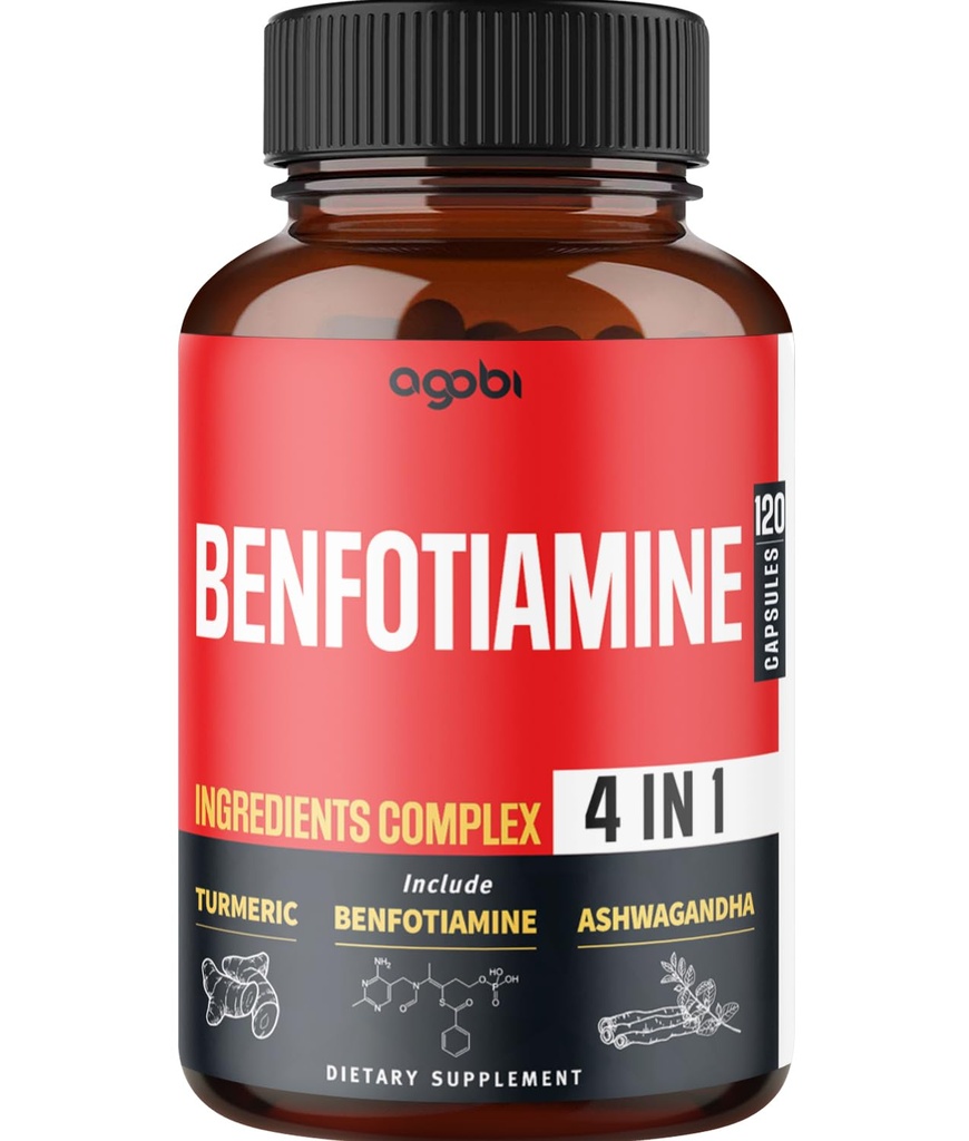 agobi 4in1 Benfotiamin Supplement - Digestion, Energy Production & Immune - Plus Turmeric Curcumin Root, Ashwagandha Root & Organic Gymnema Sylvestre - 120 Capsulestion