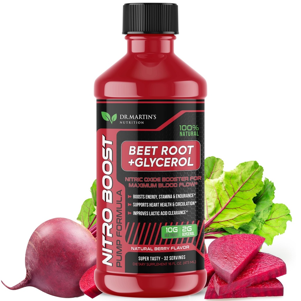 DR. MARTIN'S NUTRITION NitroBeet2.000 mg Beet Root + Glycerol for Blood Flow, Pumps & Endurance | Supports Heart Health & Circulation | Natural Beetroot Supplement for Men & Women