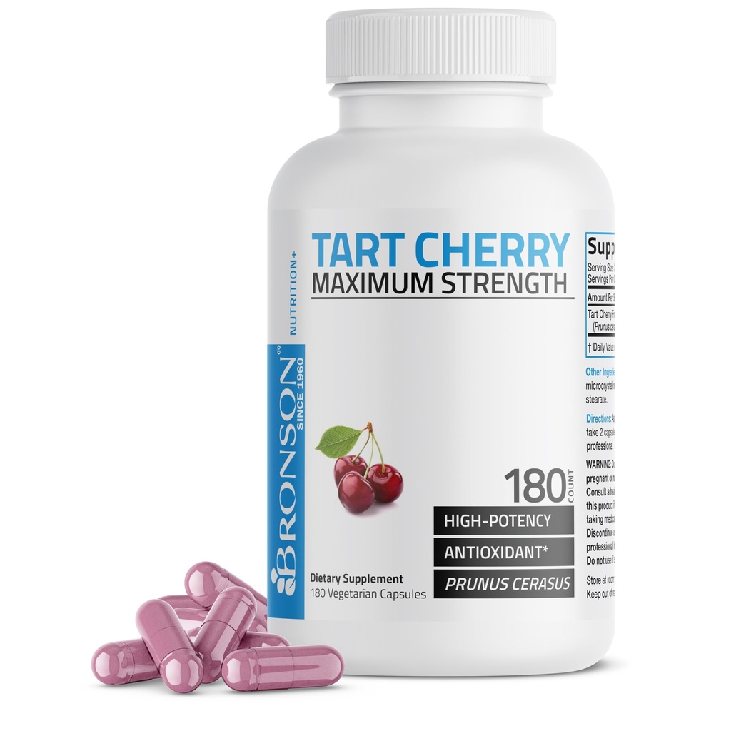 Bronson Tart Cherry Μέγιστη δύναμη 7600 mg, 180 κάψουλες χορτοφάγων (90 Σερβιέτες)