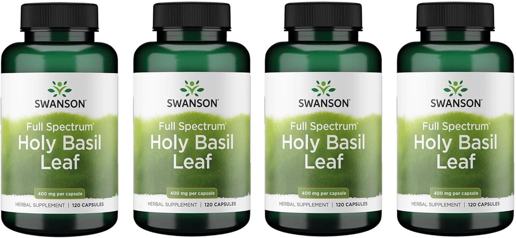 Swanson Holy Basil Leaf (Tulsi) - Υποστήριξη στρες και συμπλήρωμα ευεξίας - (120 κάψουλες, 800mg ανά υπηρεσία) (4 Συσκευασία)
