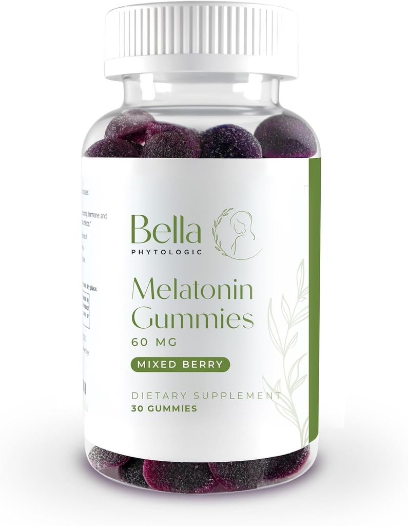 Bella High Dosage Melatonin Gummies | 60mg Per | Natural Strawberry, Elderberry & Blueberry Flavor | Potent Ekstra Güçlü Yüksek Doz Formulation