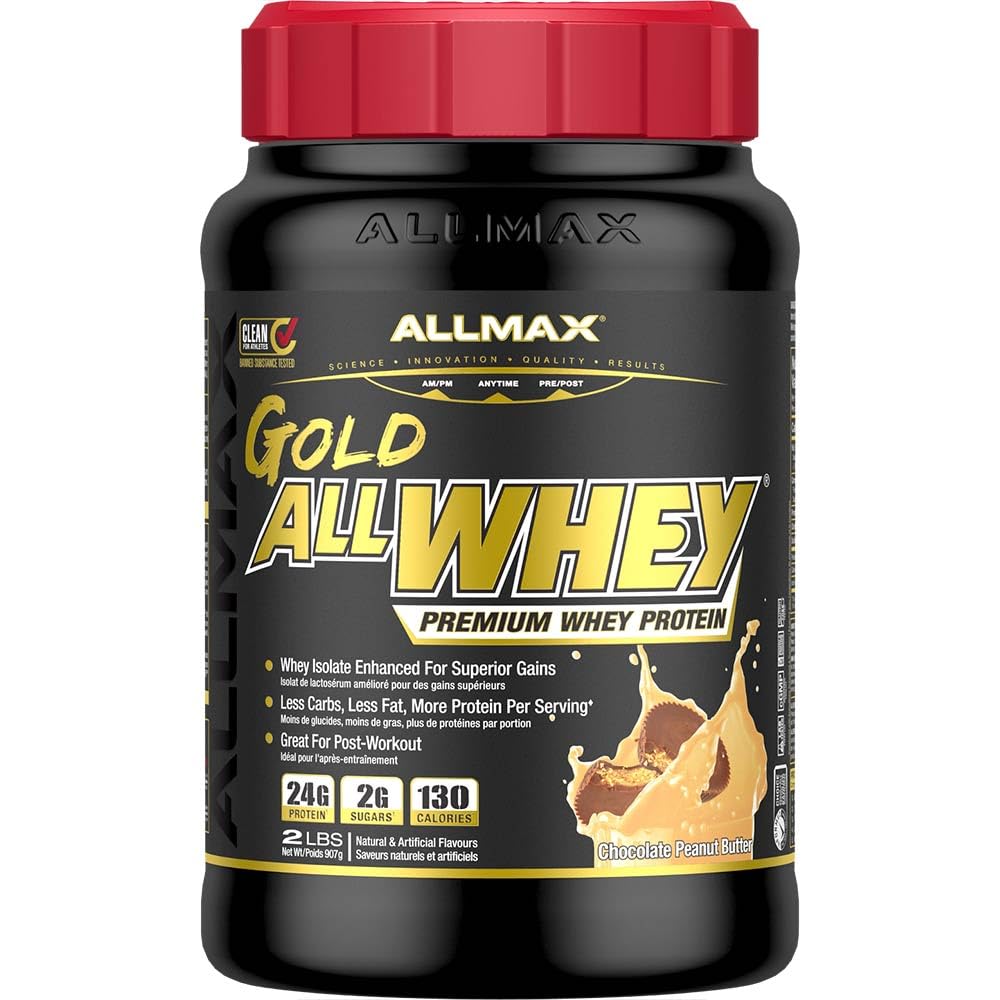 ALLMAX Beslenme Altın ALLWHEY, Chocolate Peanut Butter - 2 lb - 24 Protein Per Scoop - Gluten Free, Low Carb & Low Sugar - Approx. 30 Hizmetler
