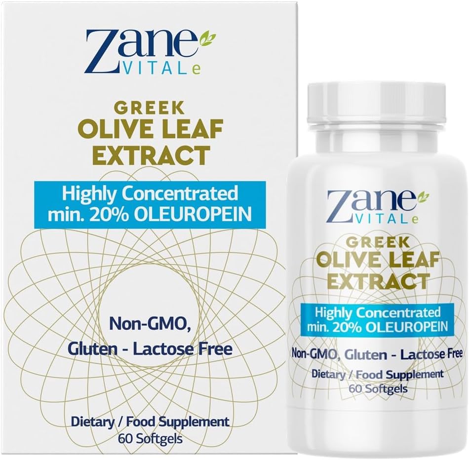 Zane Greek Olive Leaf Extract - ελάχ. 20% Oleuropein - Παρέχει ανοσοποιητική και υγιή υποστήριξη της αρτηριακής πίεσης, προωθεί την υγεία του καρδιαγγειακού συστήματος - 60 κάψουλες μη Γλουτένη - Λακτόζη – Χωρίς Paraben