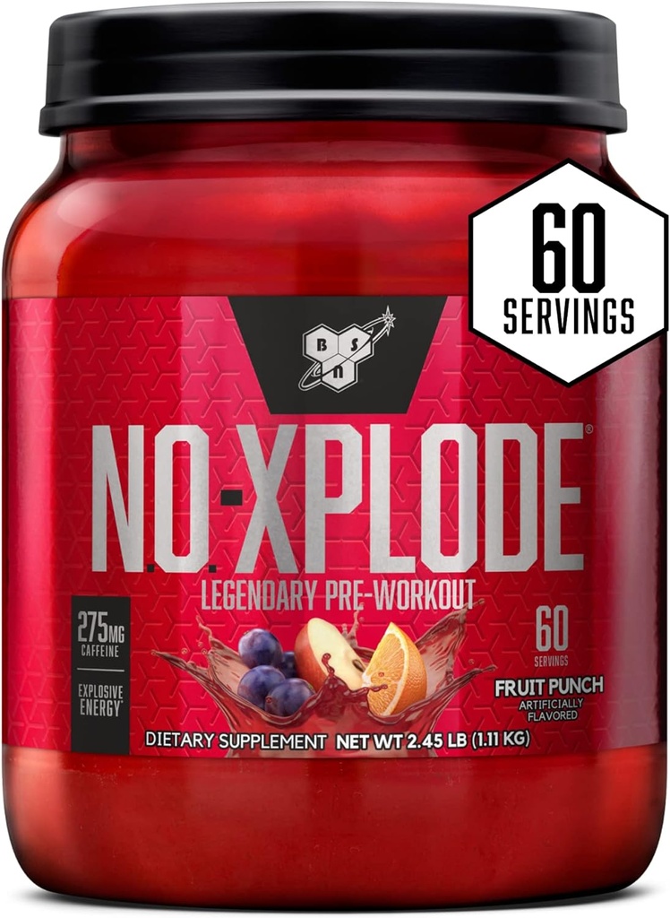 BSN N.O.-XPLODE συμπλήρωμα προ προπόνησης με Creatine, Beta-Αλανίνη, και την ενέργεια, Punch φρούτα, 60 μερίδες, 2,45 λίρες (Packaging May Vary)