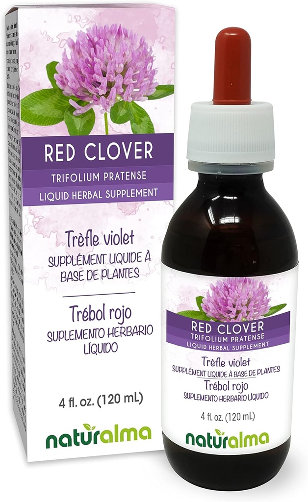 Naturalma Red Clover (Trifolium pratense) βότανο με λουλούδια Αλκοόλ-ελεύθερο Βάμμα - 4 fl oz υγρό εκχύλισμα σε σταγόνες - φυτικό συμπλήρωμα - Vegan